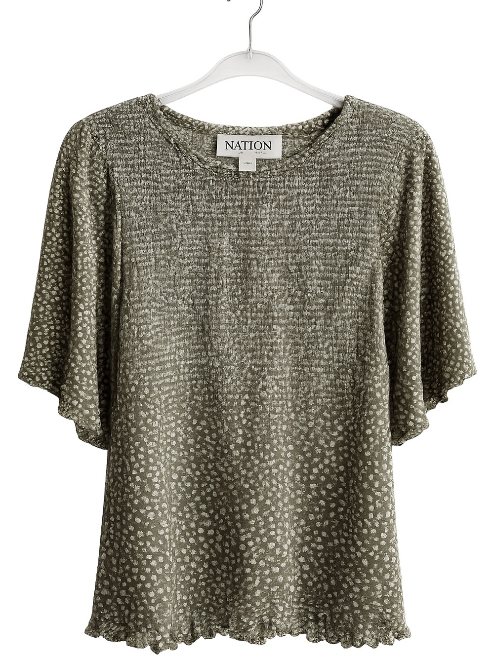 Nation LTD XXL Olive Smocked Pima Cotton Polka Dot Top Peru NWOT